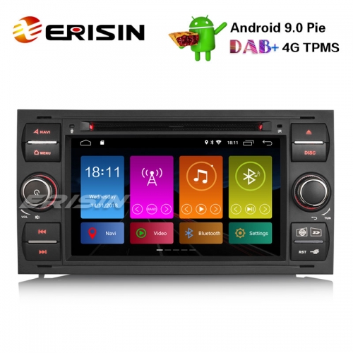 Erisin ES2931FB 7" DAB + Android 9.0 Автомобильный стерео GPS Sat Nav 4G Ford Focus Transit S / C-Max Kuga Galaxy