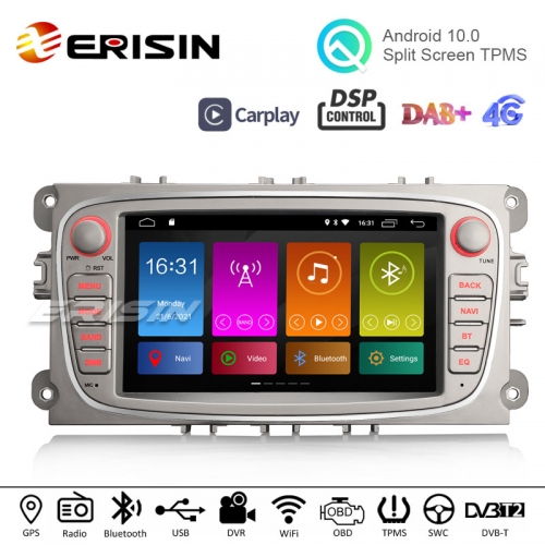 Erisin ES3109FS 7" Quad-Core Android 10.0 Car Multimedia Player for Ford Galaxy Focus Mondeo GPS WiFi 4G CarPlay TPMS DVR DAB+