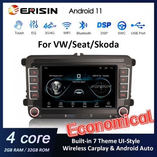 Erisin ES2255V 7 &quot;HD Android 11 Автомобильная стереосистема для VW SEAT Skoda Fabia GPS-навигация Беспроводной усилитель Apple CarPlay DSP