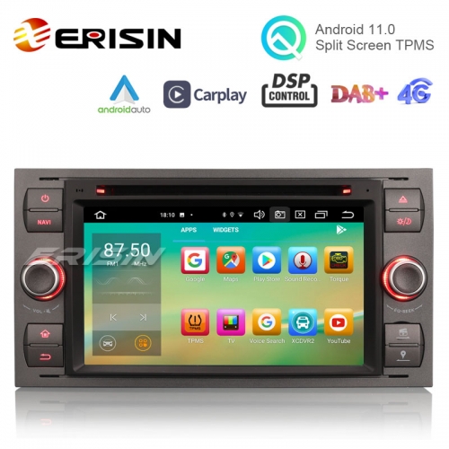 Erisin ES8166F 7" Android 11.0 Car Stereo for Ford Fusion Kuga Mondeo Fiesta DSP CarPlay & Auto GPS TPMS DAB+ 4G DVD System