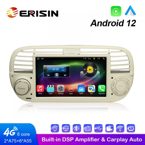 Erisin ES8650FW 7" Android 12.0 Car Stereo GPS System Built-in 4G SIM Slot WiFi CarPlay & Auto Radio For Fiat 500 2008-2015