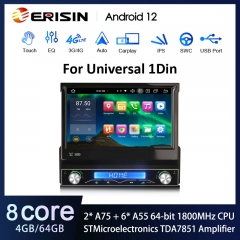 Erisin ES8568U 7"  Android 12.0 Unversal 1 Din Car Stereo GPS System Wireless CarPlay Auto Radio DSP 4G LTE Slot IPS Bluetooth 5.0