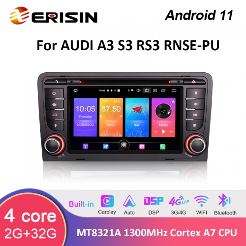 Erisin ES2747A 7" Android 11 Car DVD Player For AUDI A3 (2003-2011) S3 RS3 RNSE-PU GPS Navigation Apple Carplay Android Auto Radio System